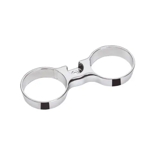 Chromfarbener Halter von Hansgrohe mit zwei runden Öffnungen, geeignet für die Befestigung von Lotionflaschen oder ähnlichen Objekten.